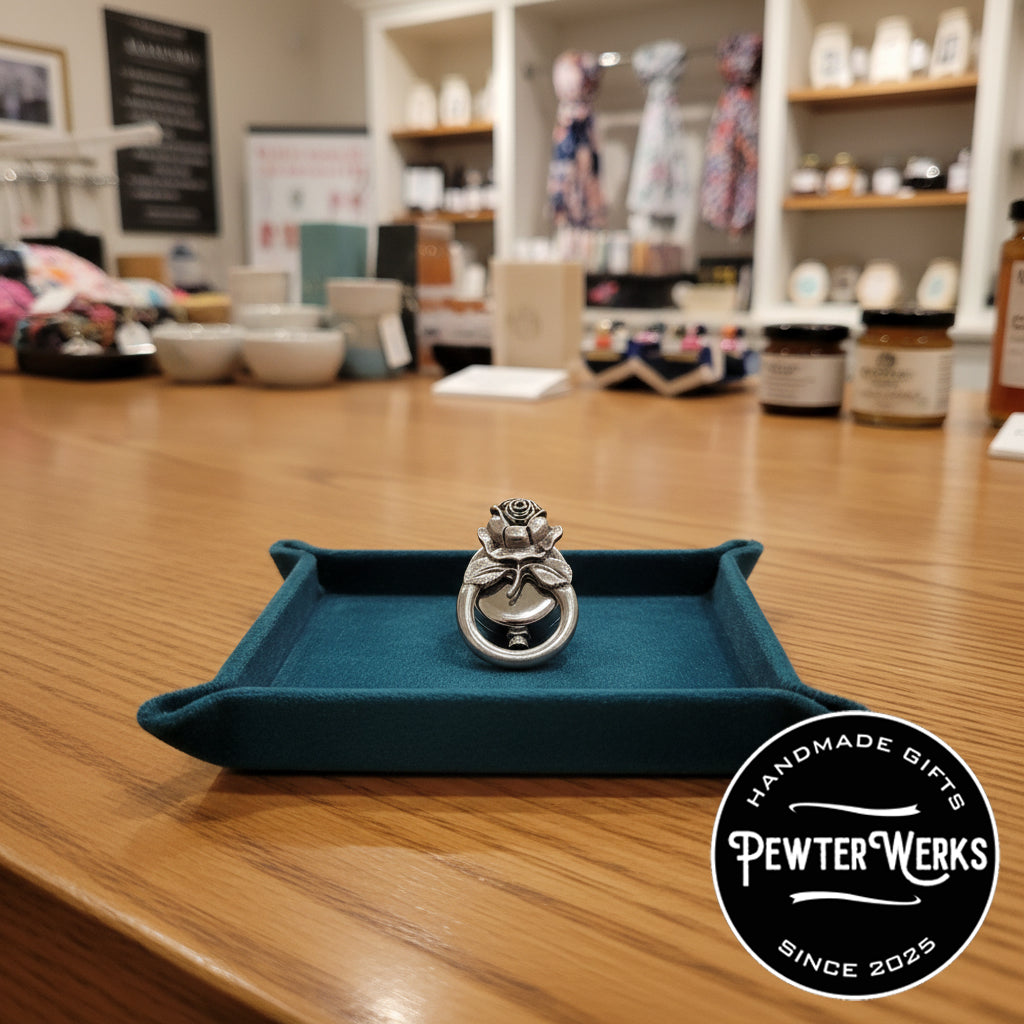 Handmade Pewter Eyeglass / ID Badge Holder Pin 'Single Rose' Gift Bag Included.