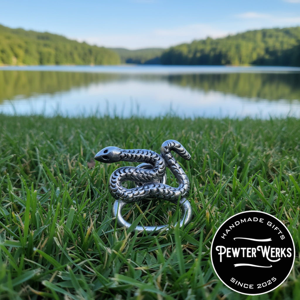 Handmade Pewter Eyeglass / ID Badge Holder Pin 'Snake' Gift Bag Included.