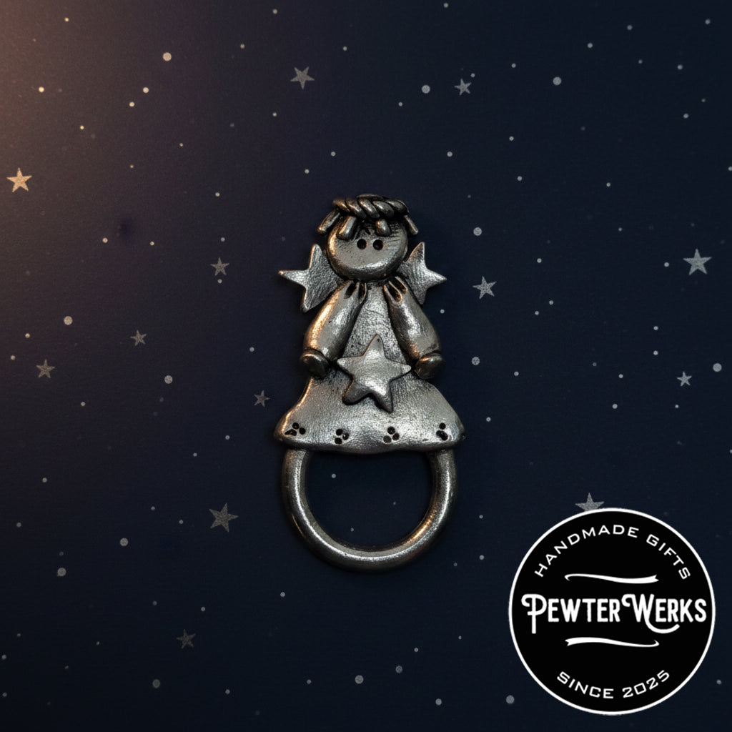 Handmade Pewter Eyeglass / ID Badge Holder Pin 'Star Angel' Gift Bag Included.