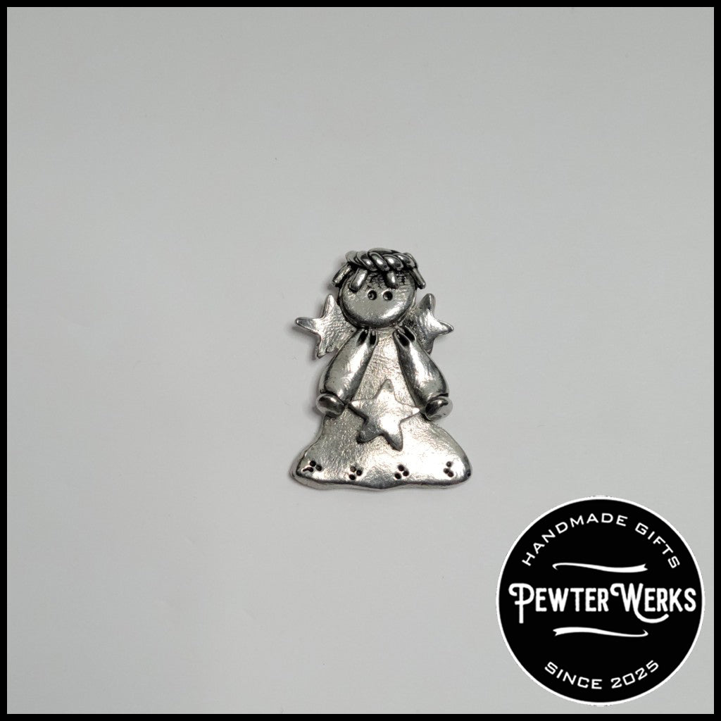 Handmade Pewter Lapel Pin 'Star Angel' Gift Bag Included.