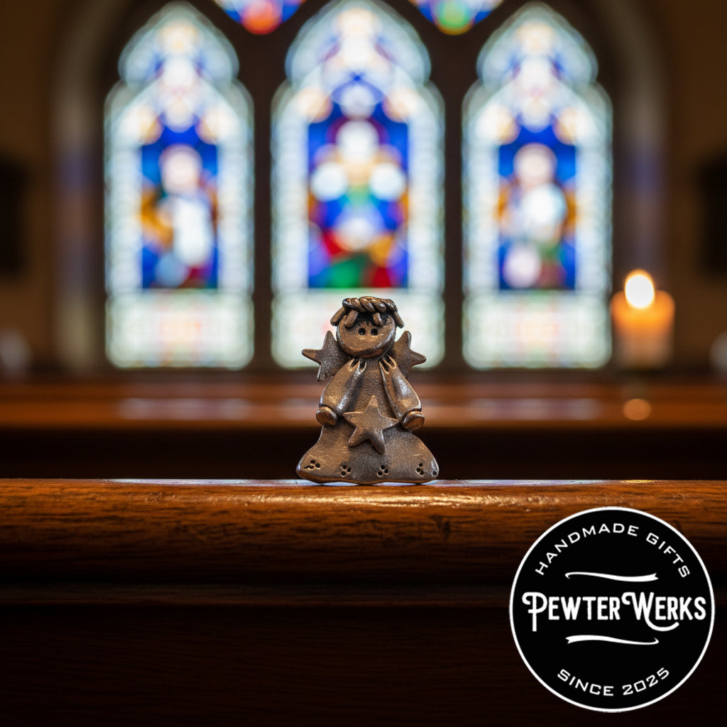 Handmade Pewter Lapel Pin 'Star Angel' Gift Bag Included.