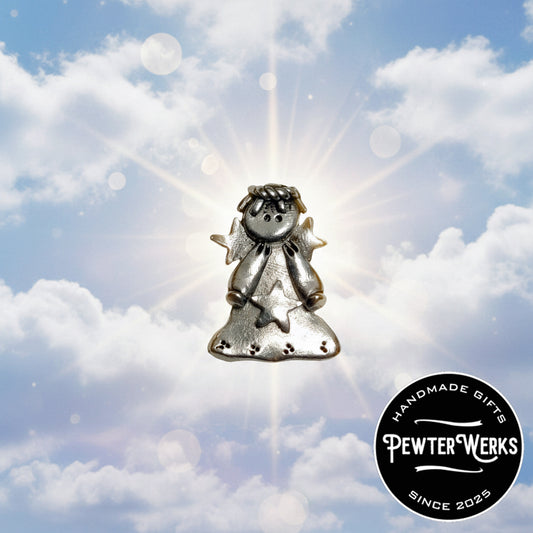 Handmade Pewter Lapel Pin 'Star Angel' Gift Bag Included.