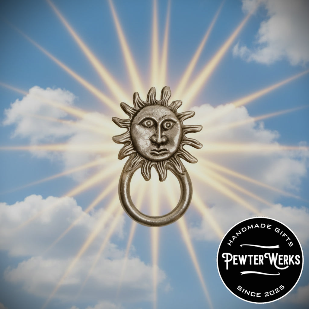 Handmade Pewter Eyeglass / ID Badge Holder Pin 'The Sun' Gift Bag Included.