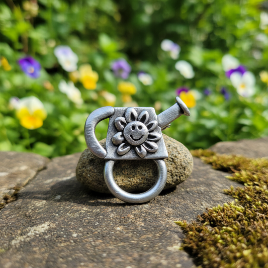 Handmade Pewter Eyeglass / ID Badge Holder Pin 'Watering Can' Gift Bag Included