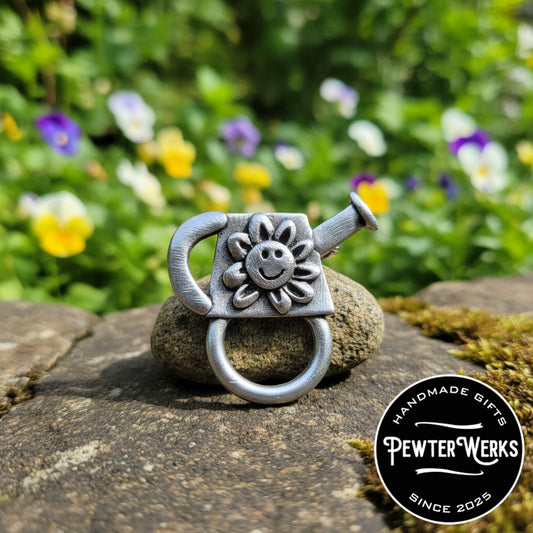 Handmade Pewter Eyeglass / ID Badge Holder Pin 'Watering Can' Gift Bag Included.