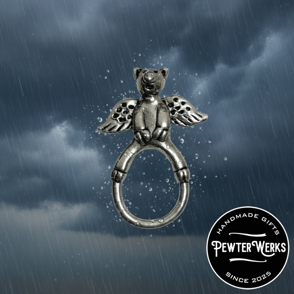 Handmade Pewter Eyeglass / ID Badge Holder Pin 'When Pigs Fly' Gift Bag Included.