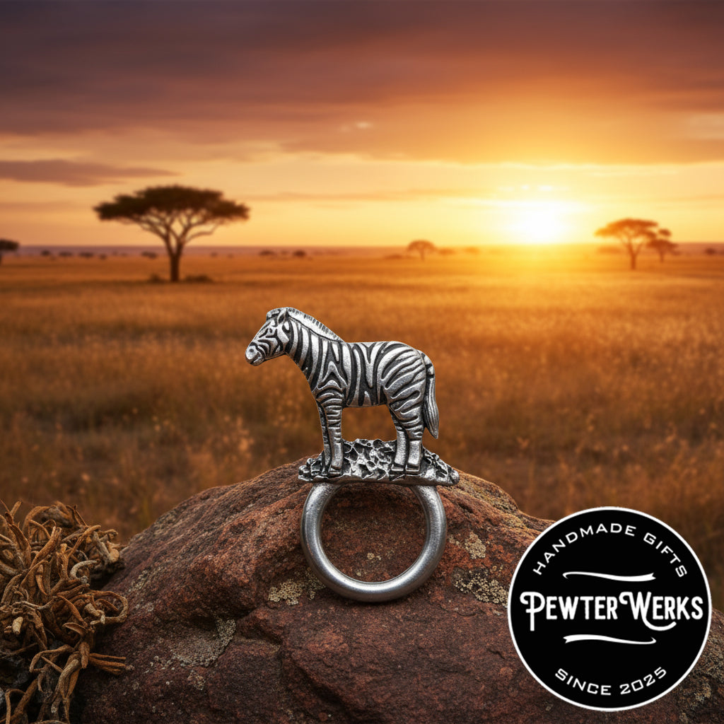 Handmade Pewter Eyeglass / ID Badge Holder Pin 'Zebra' Gift Bag Included.