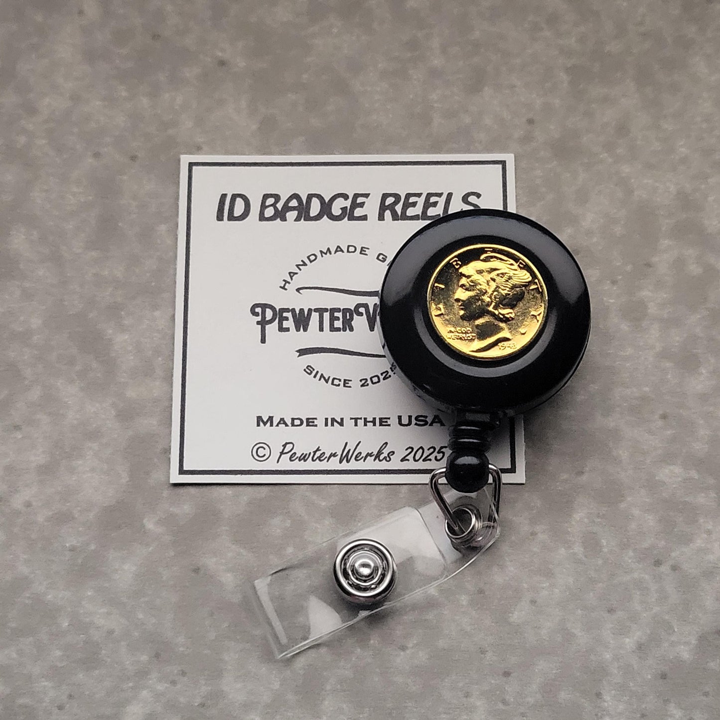 Gold Plated 1943 Mercury Dime Badge Reel