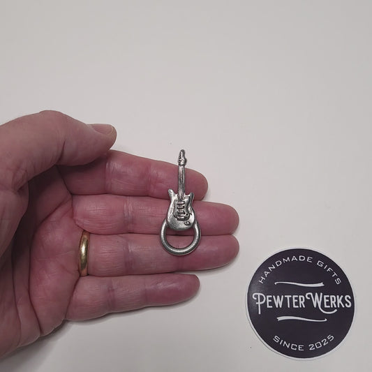 Handmade Pewter Eyeglass / ID Badge Holder Pin 'Electric Guitar' Gift Bag Included.