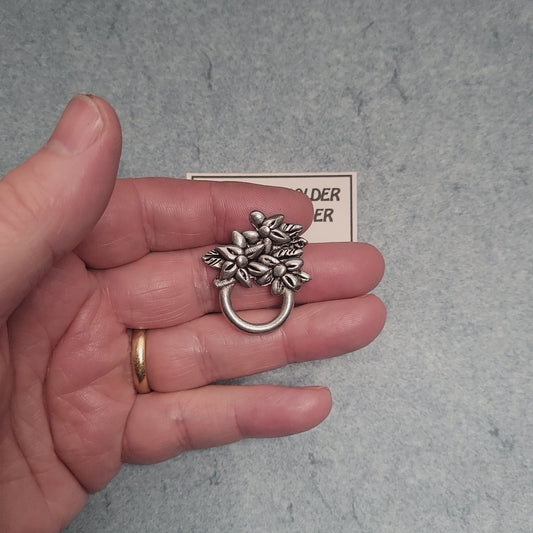 Handmade Pewter Eyeglass / ID Badge Holder Pin 'Flowers No.2' Gift Bag Included.