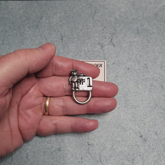 Handmade Pewter Eyeglass / ID Badge Holder Pin 'Number One' Gift Bag Included.