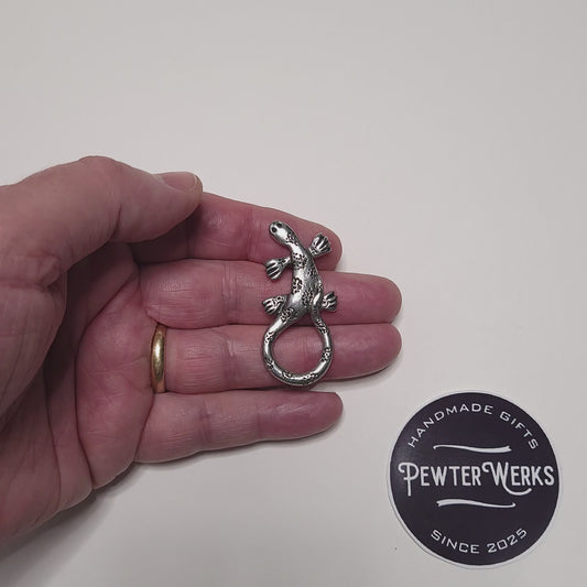 Handmade Pewter Eyeglass / ID Badge Holder Pin 'Lizard No.2' Gift Bag Included.