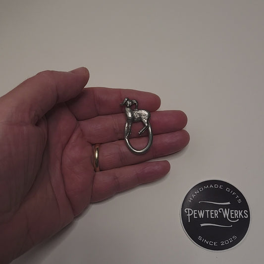 Handmade Pewter Eyeglass / ID Badge Holder Pin 'Big Horn' Gift Bag Included.