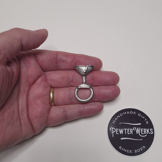 Handmade Pewter Eyeglass / ID Badge Holder Pin 'Martini' Gift Bag Included.