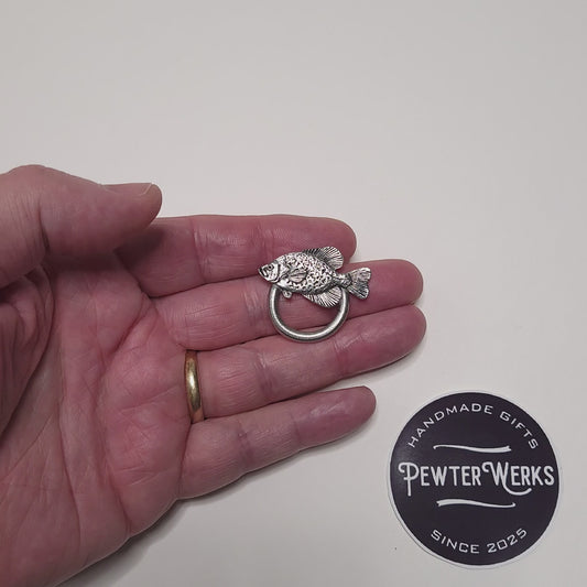 Handmade Pewter Eyeglass / ID Badge Holder Pin 'Fish a Blue Gill' Gift Bag Included.