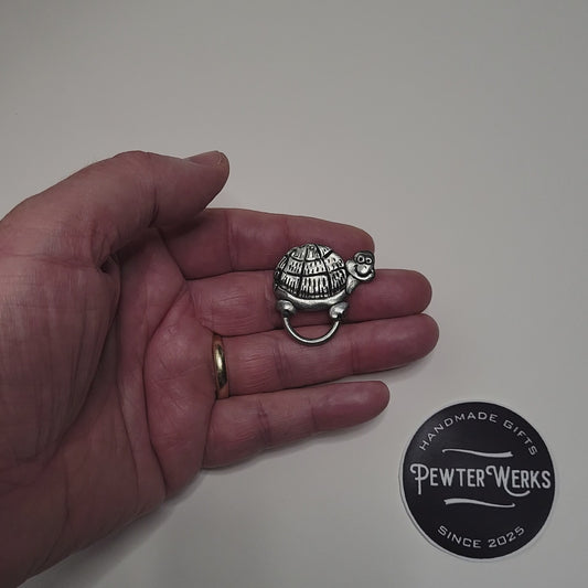 Handmade Pewter Eyeglass / ID Badge Holder Pin 'Cartoon Turtle' Gift Bag Included.