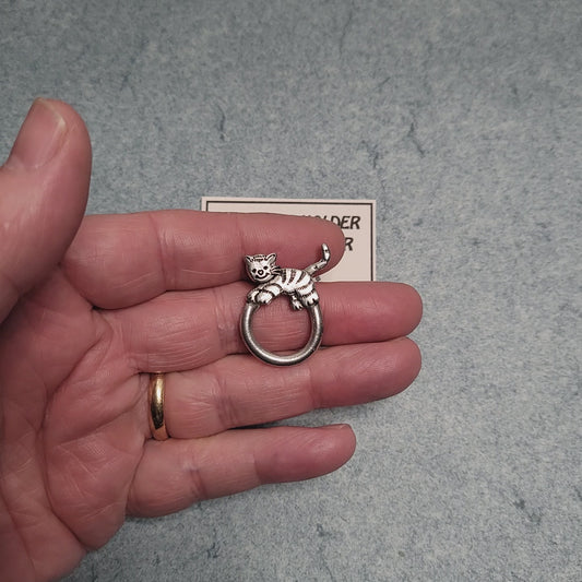 Handmade Pewter Eyeglass / ID Badge Holder Pin 'Jumping Kitty' Gift Bag Included.