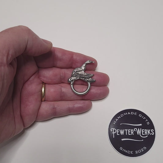 Handmade Pewter Eyeglass / ID Badge Holder Pin 'Duck a Mallard' Gift Bag Included.