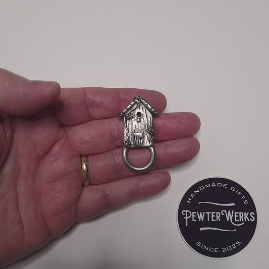 Handmade Pewter Eyeglass / ID Badge Holder Pin 'Birdhouse' Gift Bag Included.