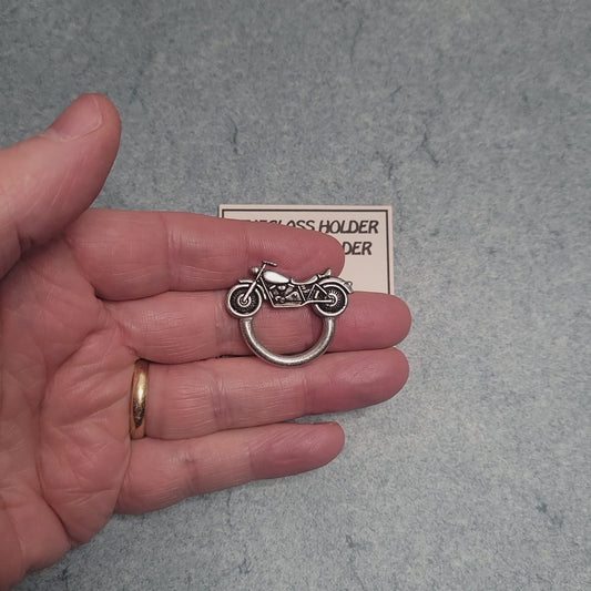 Handmade Pewter Eyeglass / ID Badge Holder Pin 'Motorcycle No.2' Gift Bag Included.