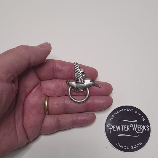 Handmade Pewter Eyeglass / ID Badge Holder Pin 'Hummingbird' Gift Bag Included.
