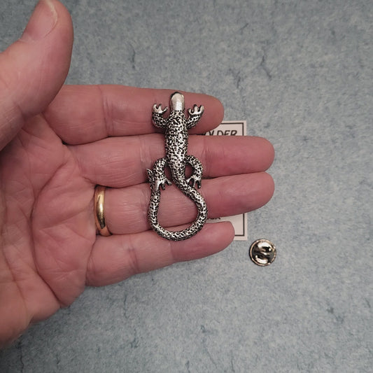 Handmade Pewter Eyeglass / ID Badge Holder Pin 'Lizard' Gift Bag Included.