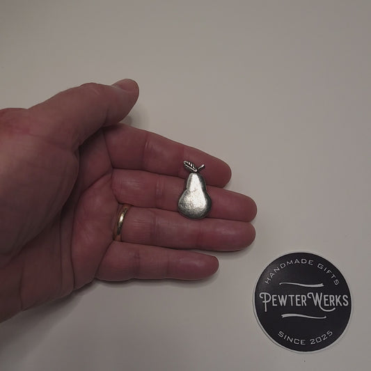 Handmade Pewter Lapel Pin 'Pear' Gift Bag Included.