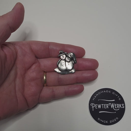 Handmade Pewter Lapel Pin 'Snowman Couple' Gift Bag Included.