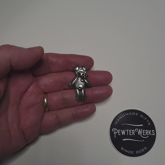 Handmade Pewter Lapel Pin 'Dancing Pig' Gift Bag Included.