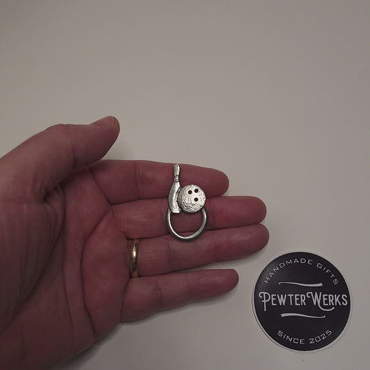 Handmade Pewter Eyeglass / ID Badge Holder Pin 'Bowling' Gift Bag Included.