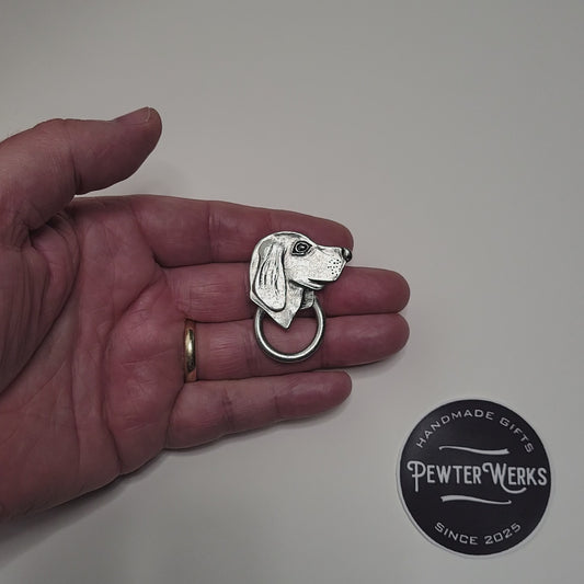 Handmade Pewter Eyeglass / ID Badge Holder Pin 'Dog Head' Gift Bag Included.