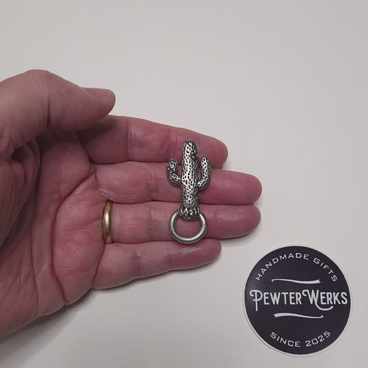 Handmade Pewter Eyeglass / ID Badge Holder Pin 'Cactus' Gift Bag Included.