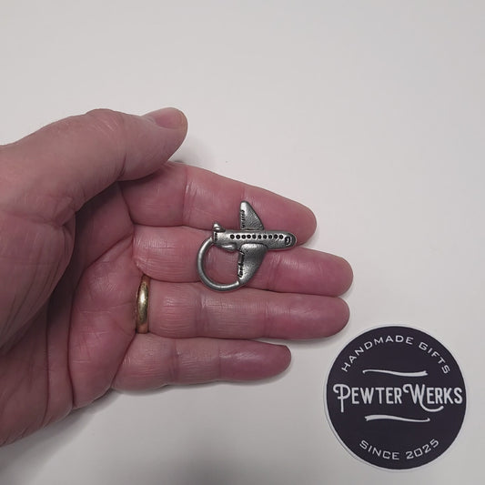 Handmade Pewter Eyeglass / ID Badge Holder Pin 'Airplane' Gift Bag Included.