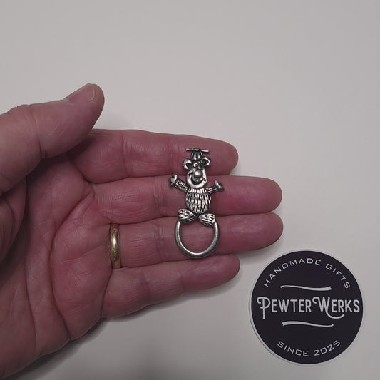 Handmade Pewter Eyeglass / ID Badge Holder Pin 'Goofy Bear' Gift Bag Included.