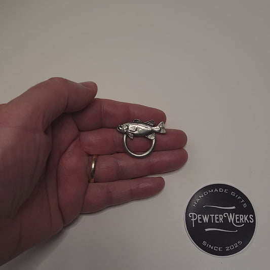 Handmade Pewter Eyeglass / ID Badge Holder Pin 'Fish a Bass' Gift Bag Included.