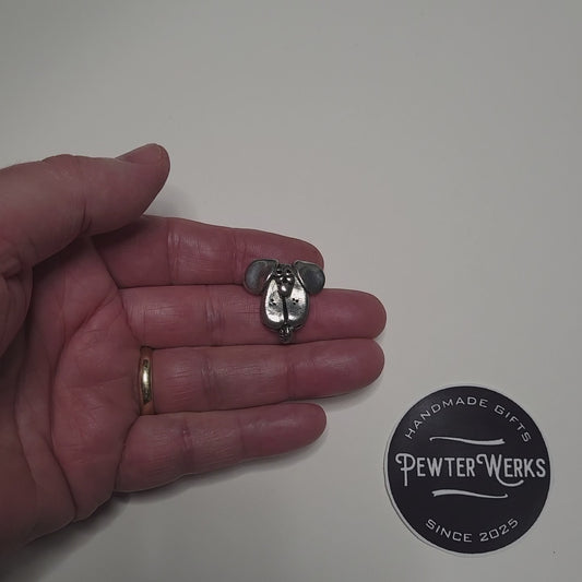 Handmade Pewter Lapel Pin 'Dog Face No.2' Gift Bag Included.