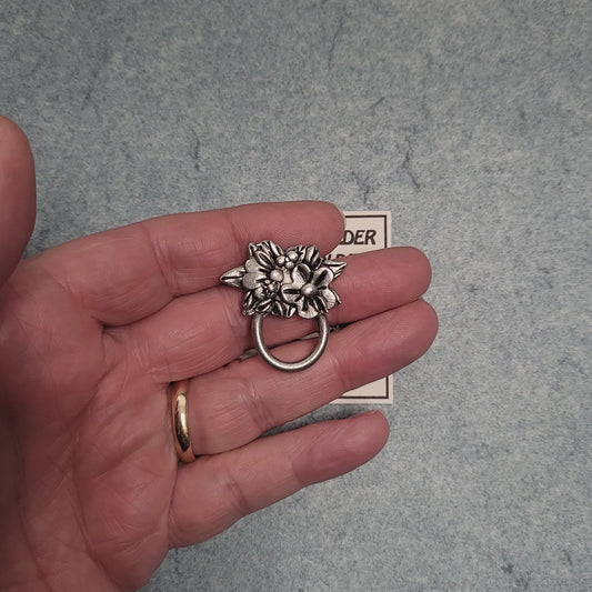 Handmade Pewter Eyeglass / ID Badge Holder Pin 'Flowers No.1' Gift Bag Included.