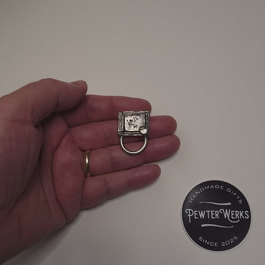 Handmade Pewter Eyeglass / ID Badge Holder Pin 'Chalkboard and Apple' Gift Bag Included.