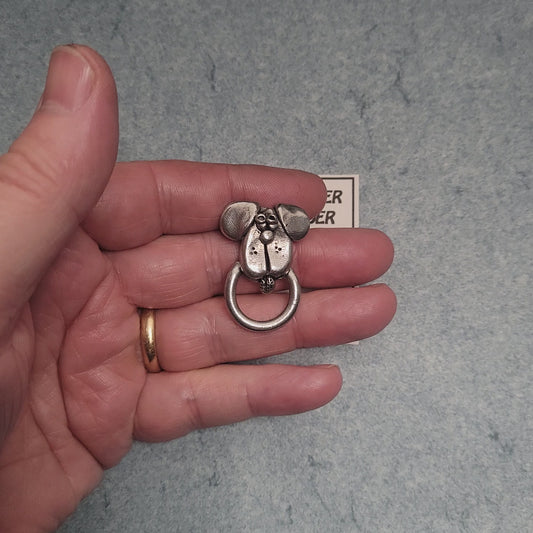 Handmade Pewter Eyeglass / ID Badge Holder Pin 'Dog Face No.2' Gift Bag Included.