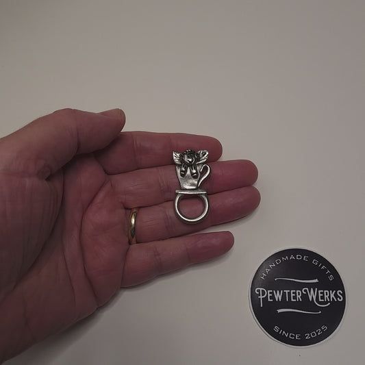 Handmade Pewter Eyeglass / ID Badge Holder Pin 'Angel in a Teacup' Gift Bag Included.