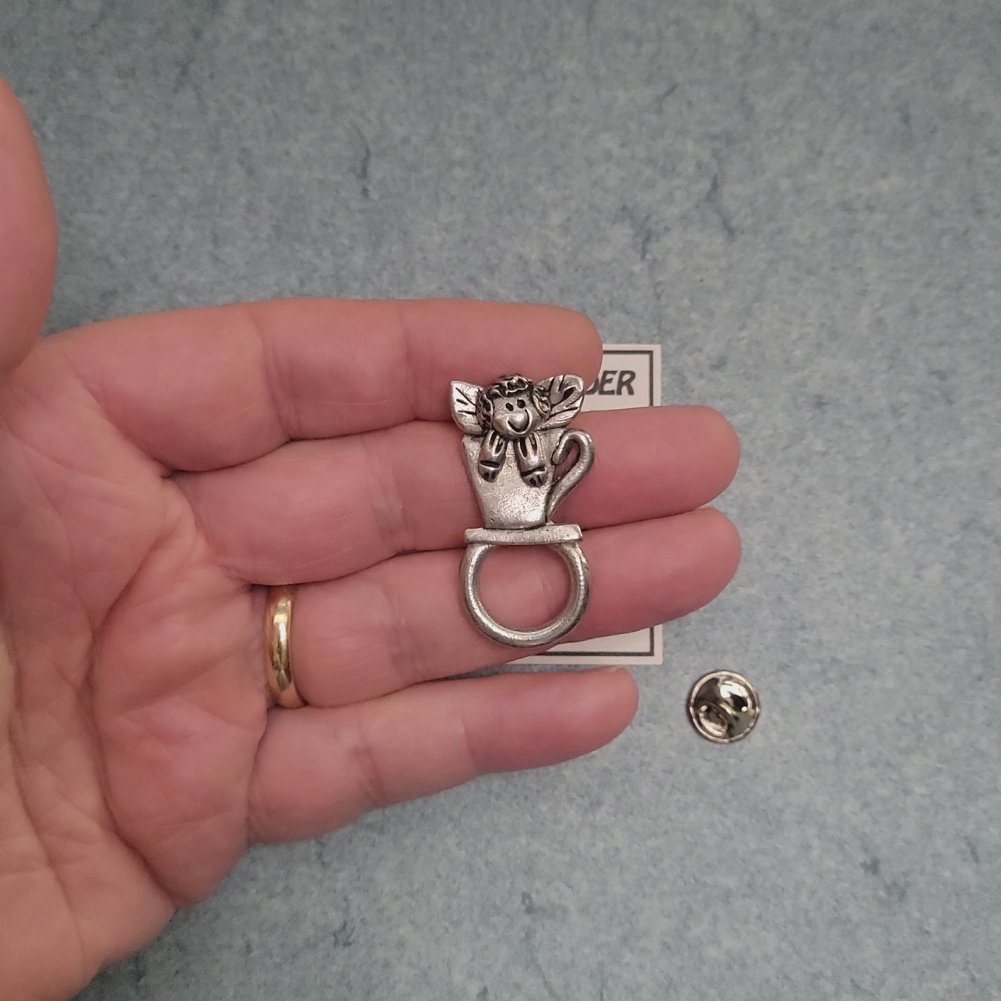 Pewter Angel in a Teacup Eyeglass / ID Badge Holder Pin Video.
