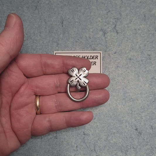 Handmade Pewter Eyeglass / ID Badge Holder Pin 'Four Leaf Clover' Gift Bag Included.