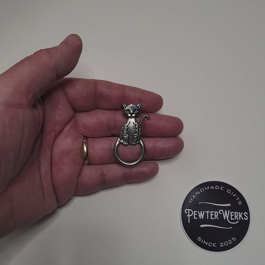 Handmade Pewter Eyeglass / ID Badge Holder Pin 'Another Cat' Gift Bag Included.