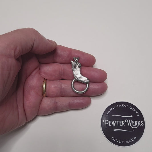 Handmade Pewter Eyeglass / ID Badge Holder Pin 'Bear in a Sock' Gift Bag Included.