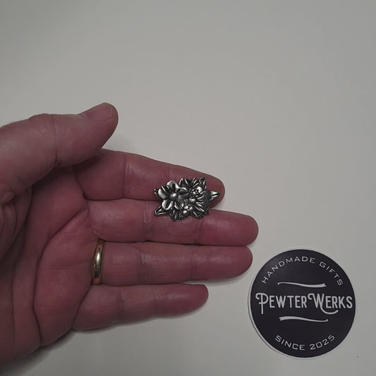 Handmade Pewter Lapel Pin 'Flower No.1' Gift Bag Included.