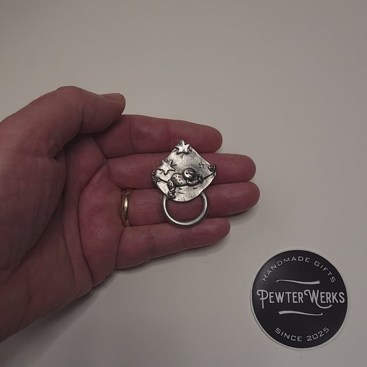 Handmade Pewter Eyeglass / ID Badge Holder Pin 'Baby on a Blanket' Gift Bag Included.