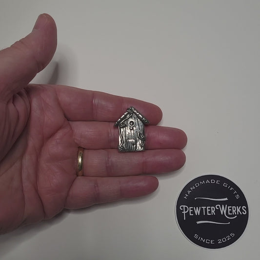 Handmade Pewter Lapel Pin 'Birdhouse' Gift Bag Included.