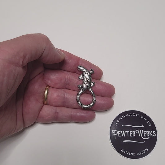 Handmade Pewter Eyeglass / ID Badge Holder Pin 'Lizard No.3' Gift Bag Included.