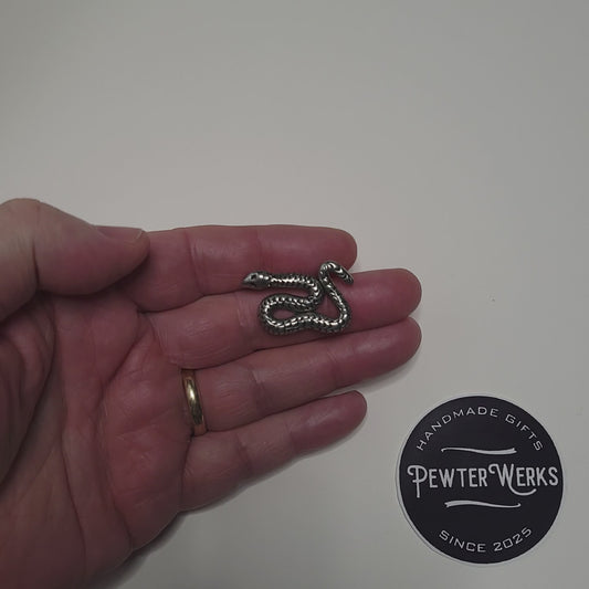 Handmade Pewter Lapel Pin 'Snake' Gift Bag Included.