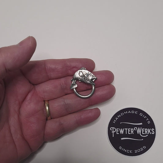Handmade Pewter Eyeglass / ID Badge Holder Pin 'Jumping Fish' Gift Bag Included.